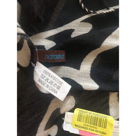 Natasha Black & Beige Butterfly Print Viscose Scarf Shawl Wrap - Picture 5 of 6